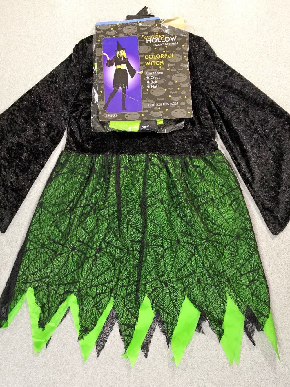 Colorful Witch Halloween Costume 3-Pcs Adult One Size Fit Most Spooky Hollow New